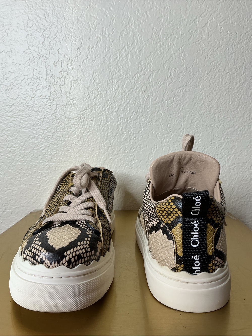 Chloé Snake-Print Sneakers in Beige and Black